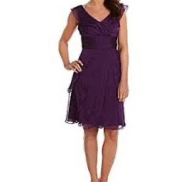 Adrianna Papell Dress Purple 6 Flowy Tiered Ruffles Wedding Party Cruise Date - Picture 1 of 6